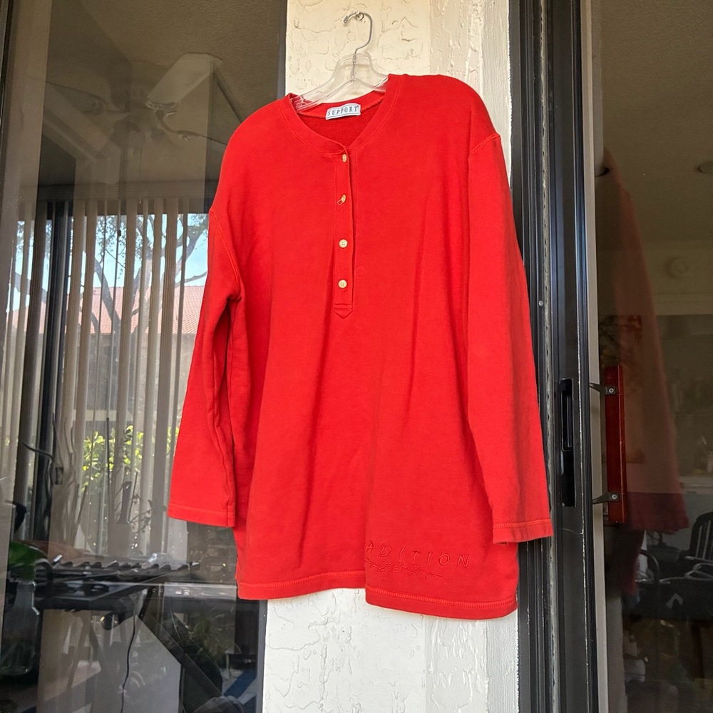 VTG 90s Madison Sport Tradition Red Henley Shirt Size Large 100% Cotton - Picture 3 of 6